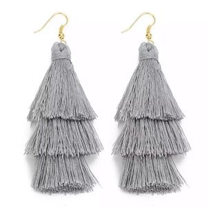 Brand New Boho Layered Tassel Gray Trendy Earrings